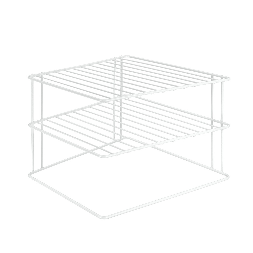 Metaltex - Corner Rack Silos - 2 Tier Plate And Bowl Organizer - Space Saving Corner Cabinet Insert - Sturdy Coated Wire - Made In Italy