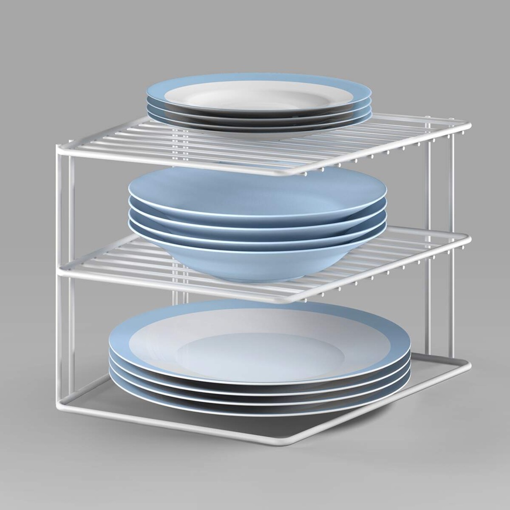 Metaltex - Corner Rack Silos - 2 Tier Plate And Bowl Organizer - Space Saving Corner Cabinet Insert - Sturdy Coated Wire - Made In Italy