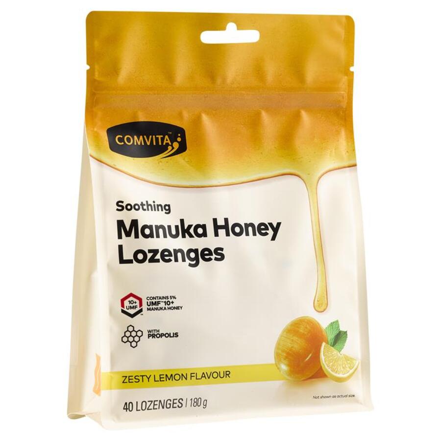 Comvita - Soothing Manuka Honey Lozenges - Zesty Lemon - 40 Pcs