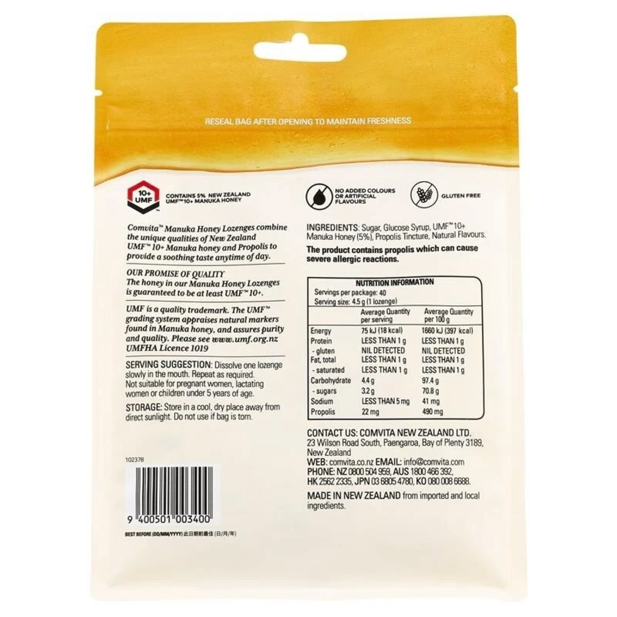 Comvita - Soothing Manuka Honey Lozenges - Zesty Lemon - 40 Pcs