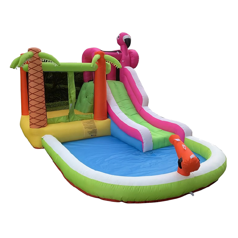 Myts - Kids Inflatable Flamingo Water Park With Slide, Bounce House And Splash Pool