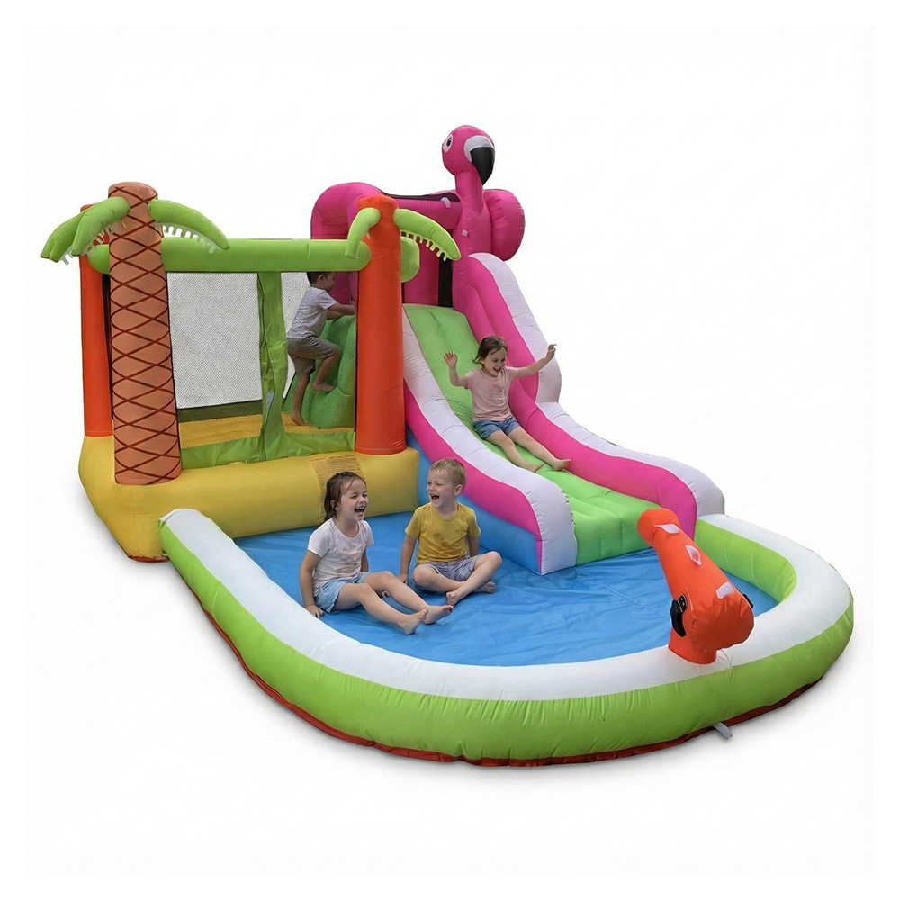 Myts - Kids Inflatable Flamingo Water Park With Slide, Bounce House And Splash Pool