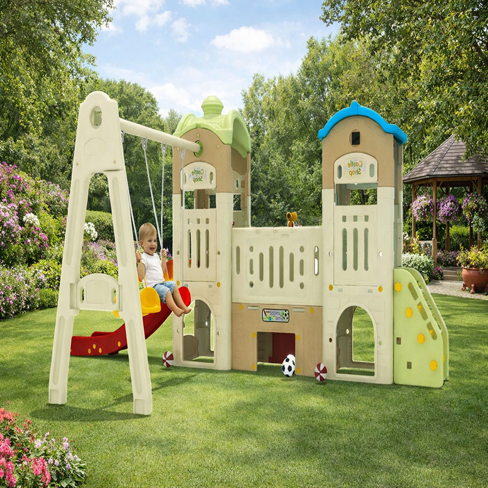 Myts - Kids Castle Swing And Slide Playset With Playhouse