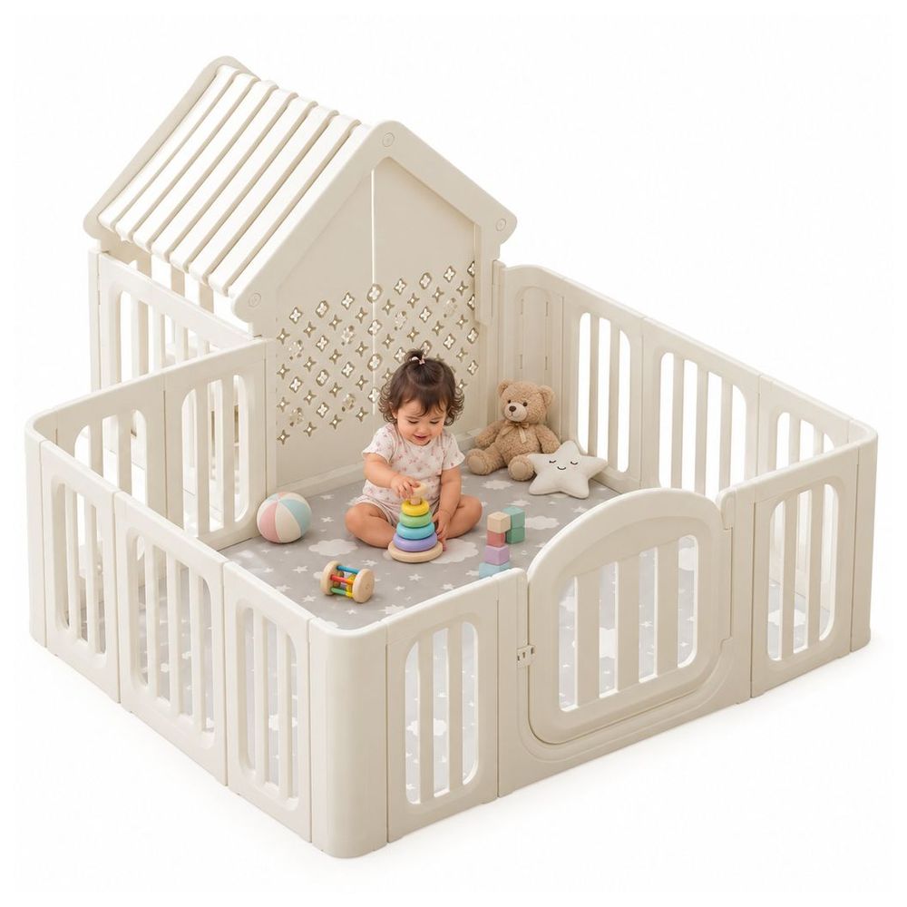 Myts - Foldable Baby Playpen With Safety Gate And Roof - Off White