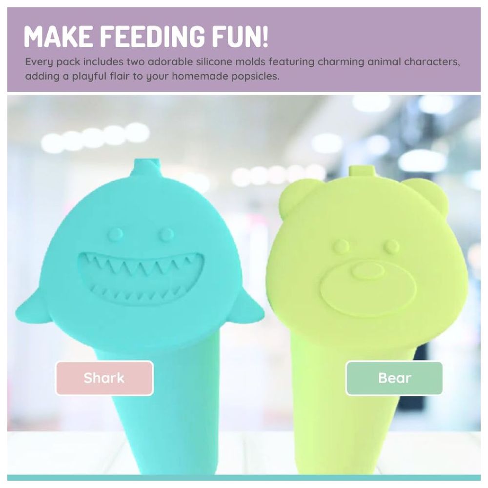 Melii Silicone Animal Push Pops - Shark/Bear - 2 Pcs