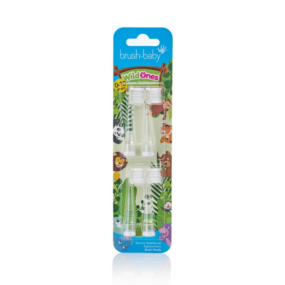 Brush Baby - Wildones Replacement Electric Toothbrush Heads - Clear - 4 Pcs
