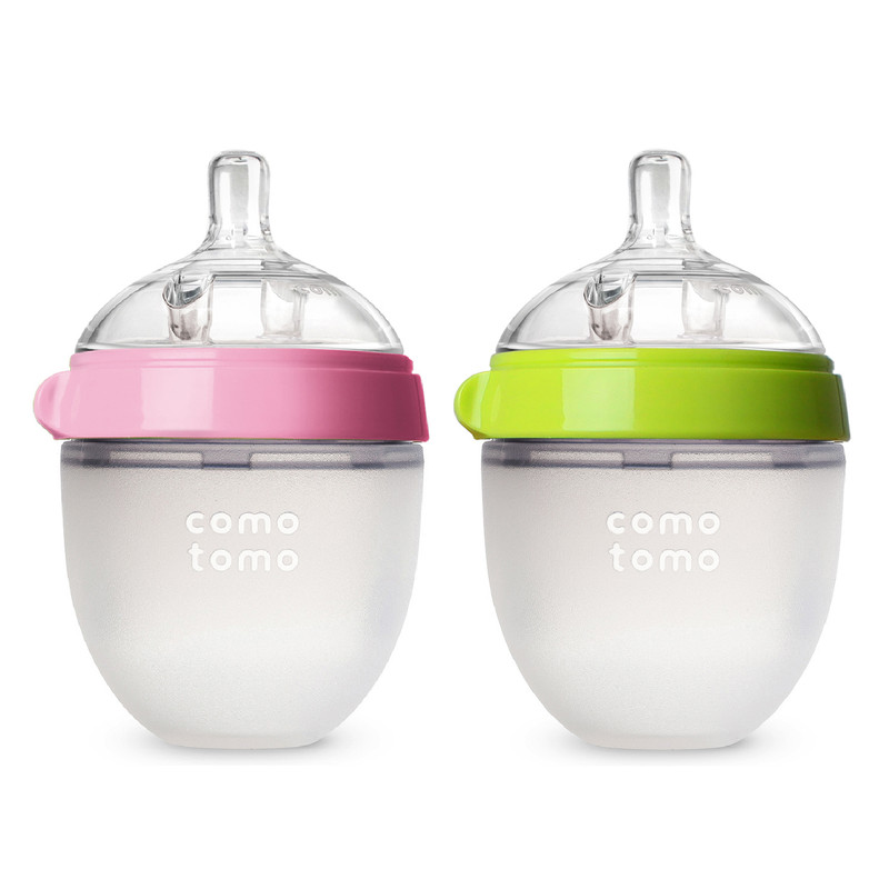 Comotomo - Natural Feel Baby Feeding Bottle Combo - 150ml  - Green/Pink - 2 Pcs