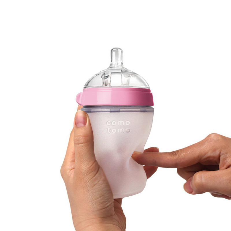 Comotomo - Natural Feel Baby Feeding Bottle And Natural Teat Silicone - Medium Flow Nipples Combo - Pink - 250ml