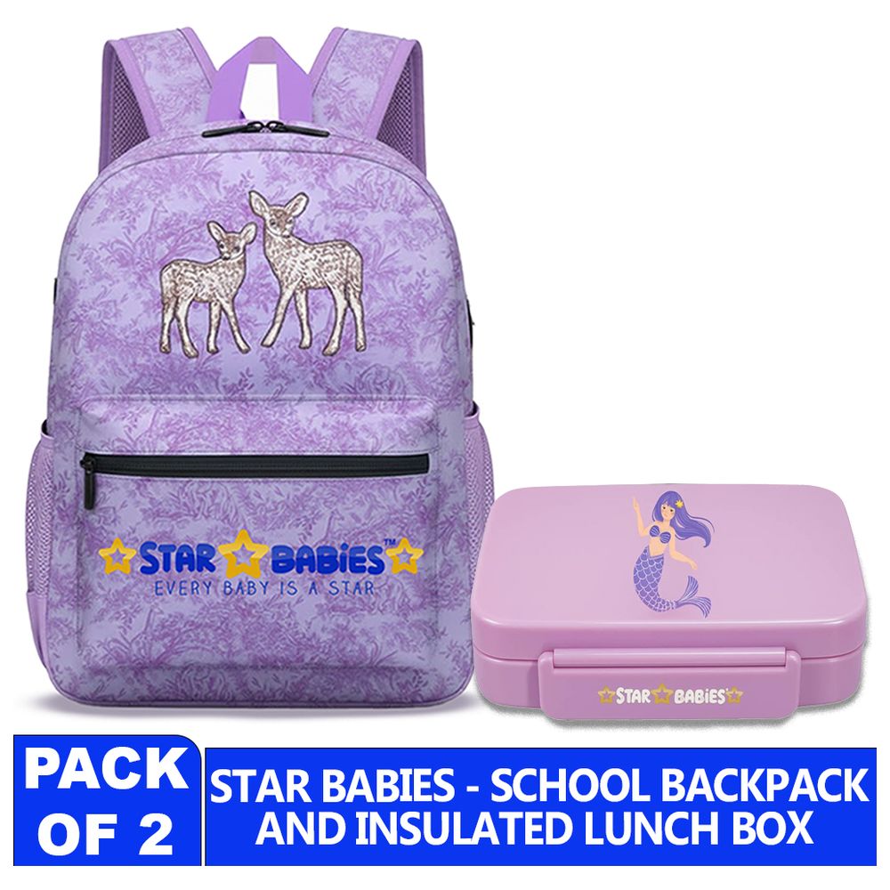 Star Babies Backpack With Lunch Box Set - 2 Pcs - Purple/Mermaid