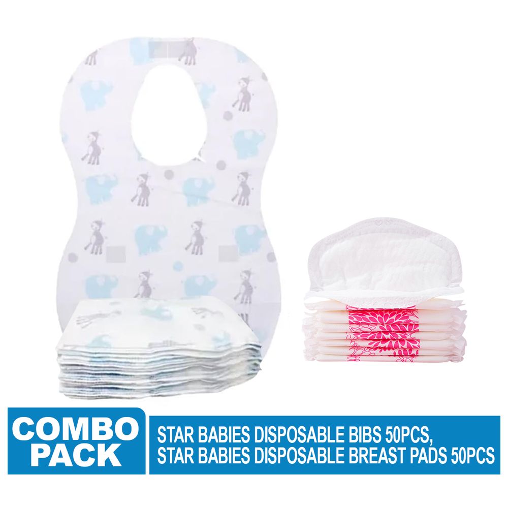 Star Babies - Disposable Bibs 50pcs and Disposable Breast Pad 50pcs - Elephant