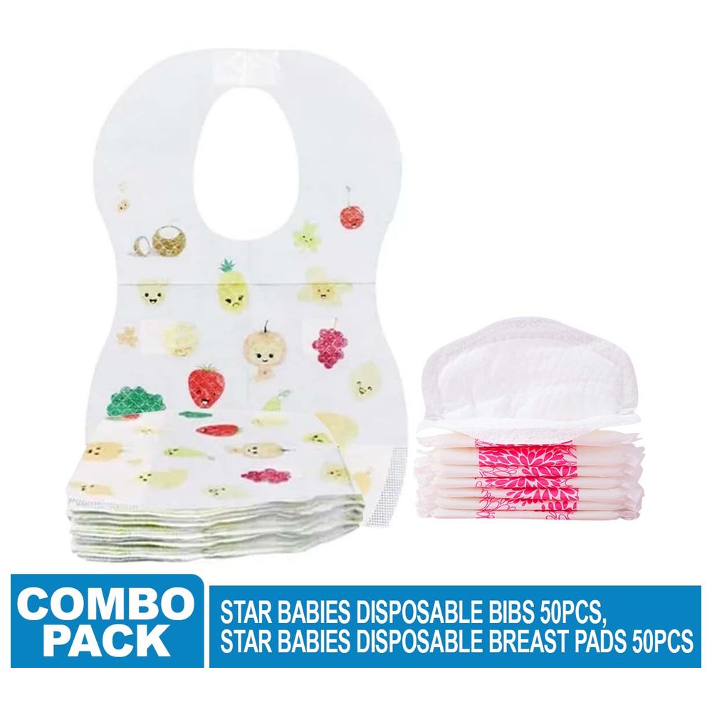 Star Babies - Disposable Bibs 50pcs and Disposable Breast Pad 50pcs - Fruits