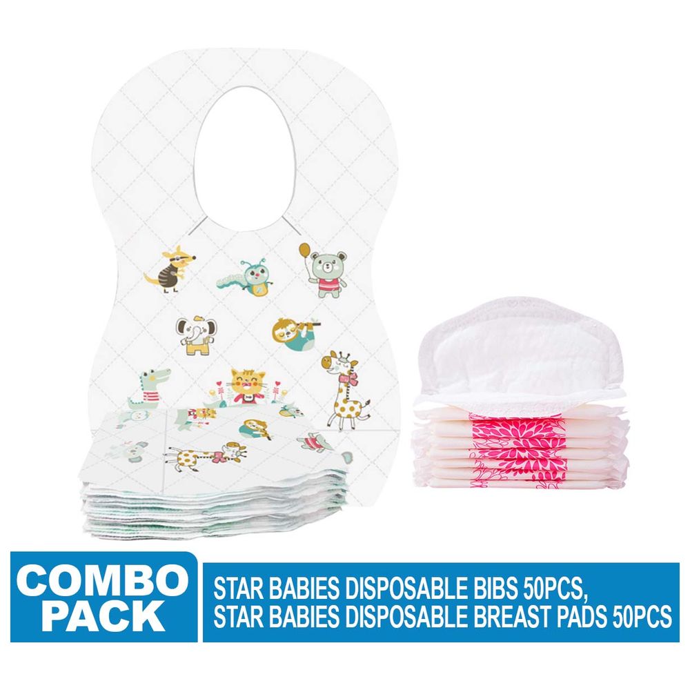 Star Babies - Disposable Bibs 50pcs and Disposable Breast Pad 50pcs - Animal Print