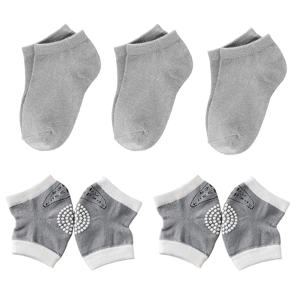 Star Babies Kids Socks 3pcs & Baby Knee Pad 2pcs - Grey