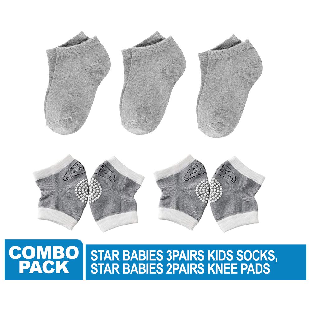 Star Babies Kids Socks 3pcs & Baby Knee Pad 2pcs - Grey