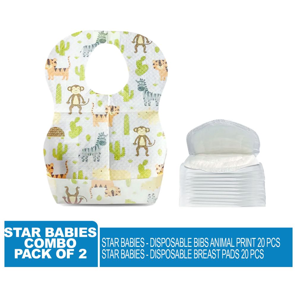 Star Babies - Disposable Bibs Animal Print 20pcs With Breast Pad