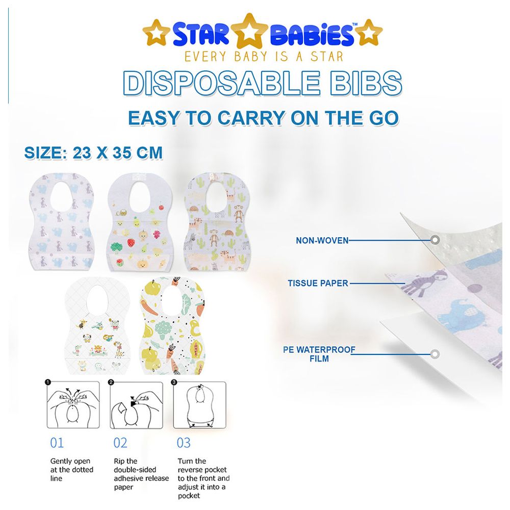Star Babies - Disposable Bibs Animal Print 20pcs With Breast Pad