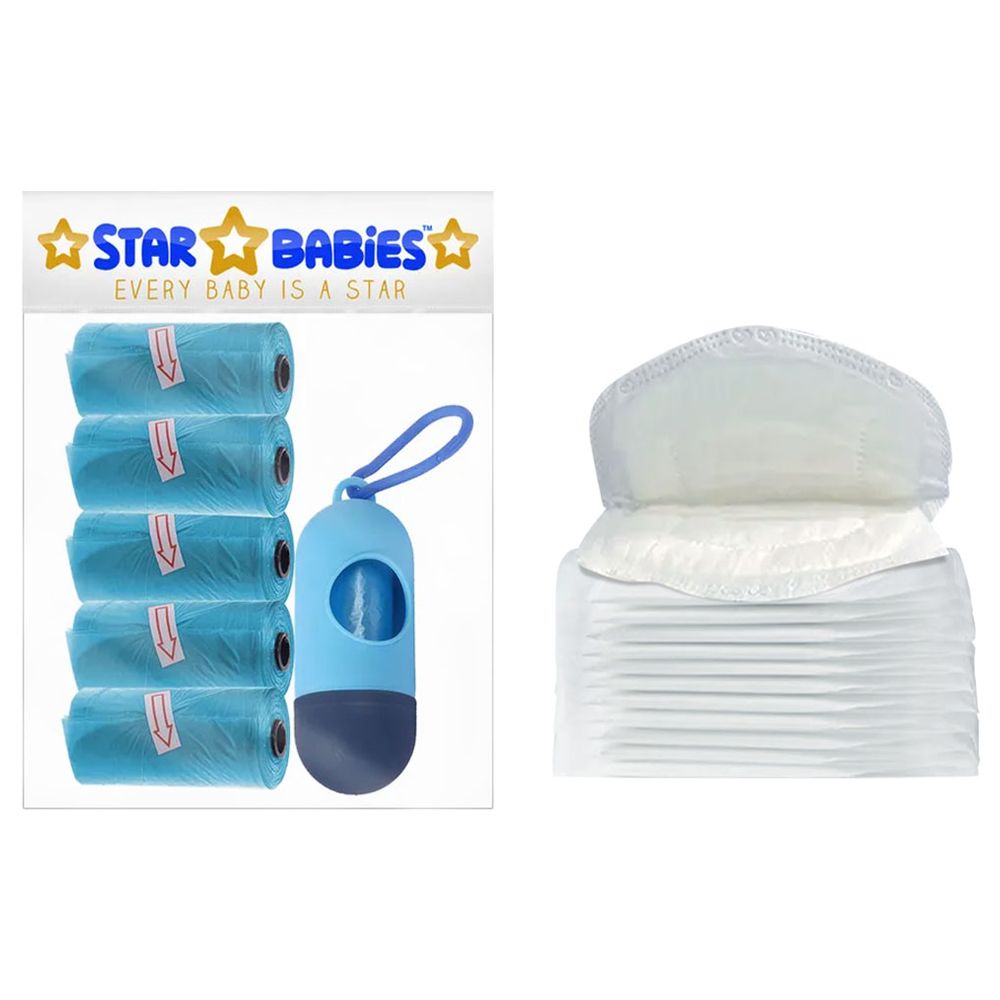 Star Babies - Scented Nappy Bag - 5pcs with Dispenser & Breast Pad 20pcs - Blue