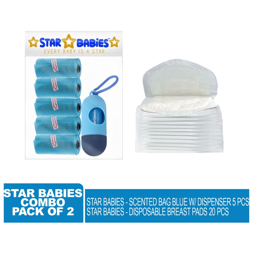 Star Babies - Scented Nappy Bag - 5pcs with Dispenser & Breast Pad 20pcs - Blue