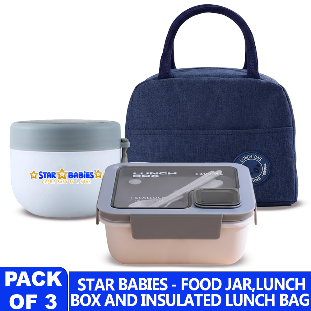 Star Babies Insulated Lunch Bag, Bento Lunch Box & Stainless Steel Mini Food Jar Set - 3 Pcs