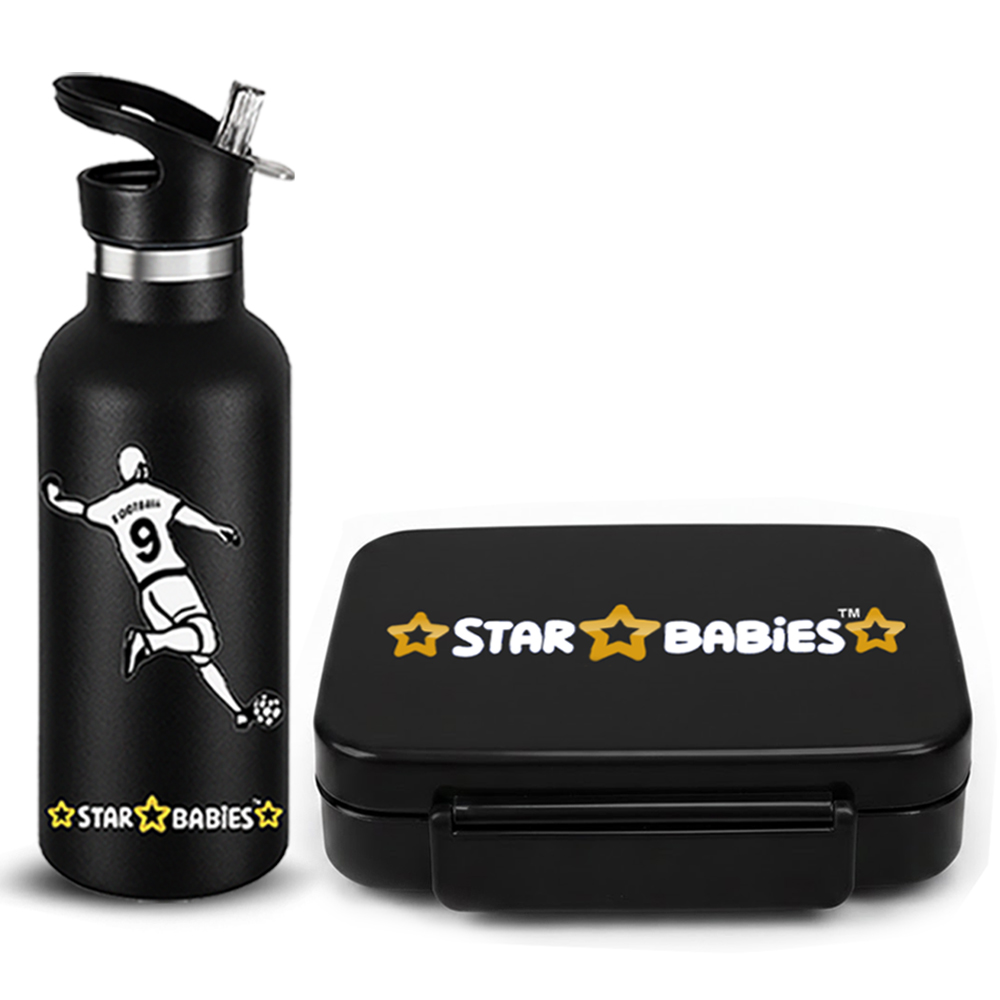 Star Babies - Printed Stainless Steel Water Bottle & 5-Compartment Lunch Box Set - 2 Pcs