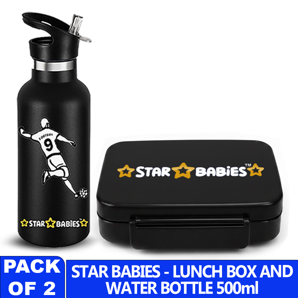 Star Babies - Printed Stainless Steel Water Bottle & 5-Compartment Lunch Box Set - 2 Pcs