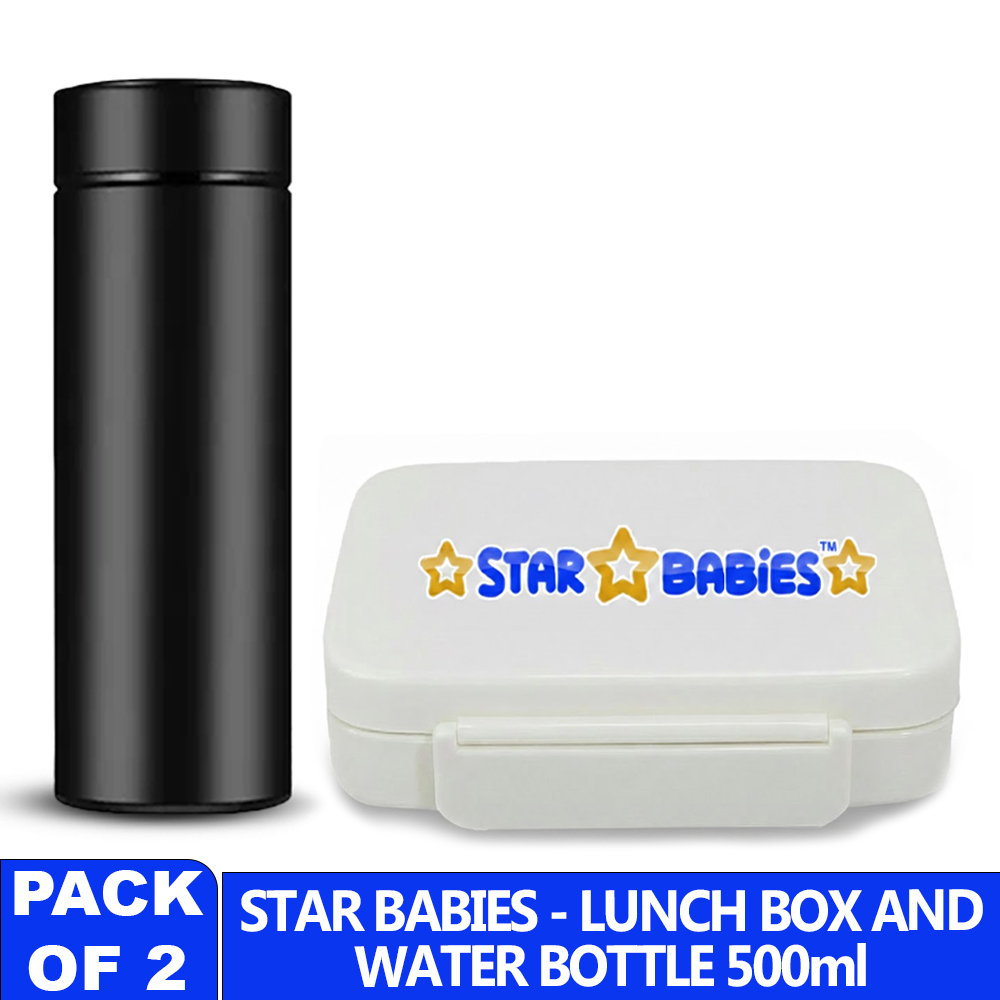 Star Babies - Premium Stainless Steel Water Bottle & 5-Compartment Lunch Box Set - 2 Pcs