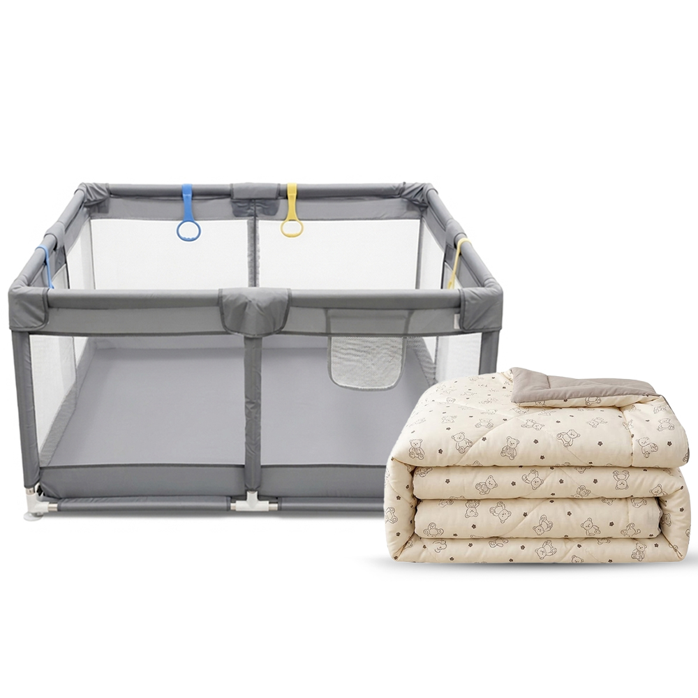 Star Babies - Baby Playpen & Comforter Blanket Combo Set - Grey/Beige