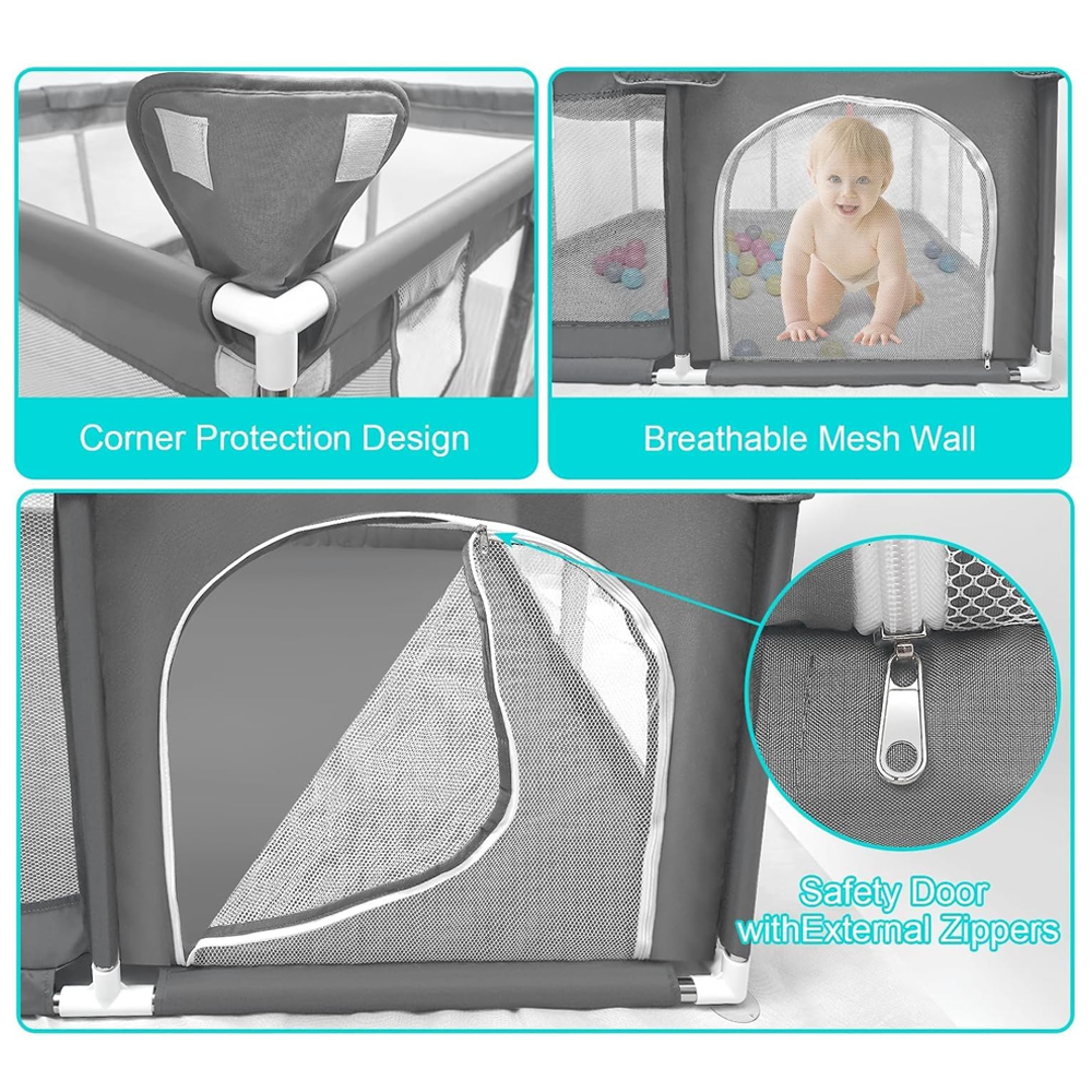Star Babies - Baby Playpen & Comforter Blanket Combo Set - Grey/Beige