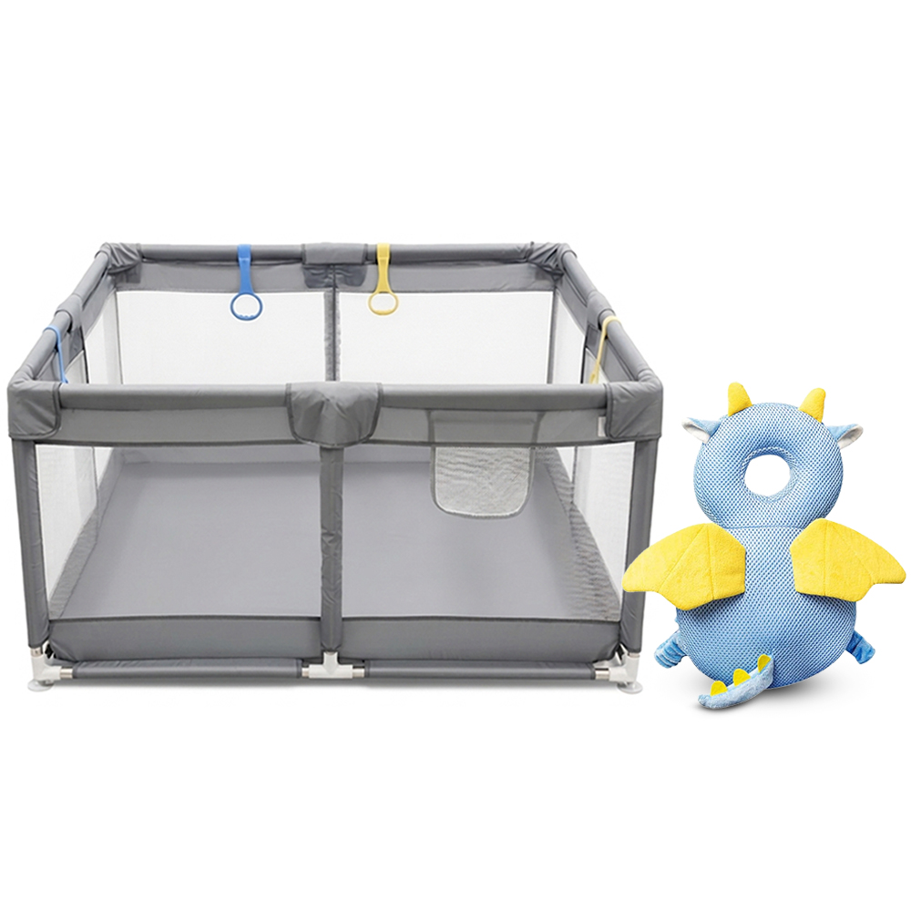Star Babies - Baby Playpen With 4 Pull-Up Rings & Head Support Cushion Set - 2 Pcs