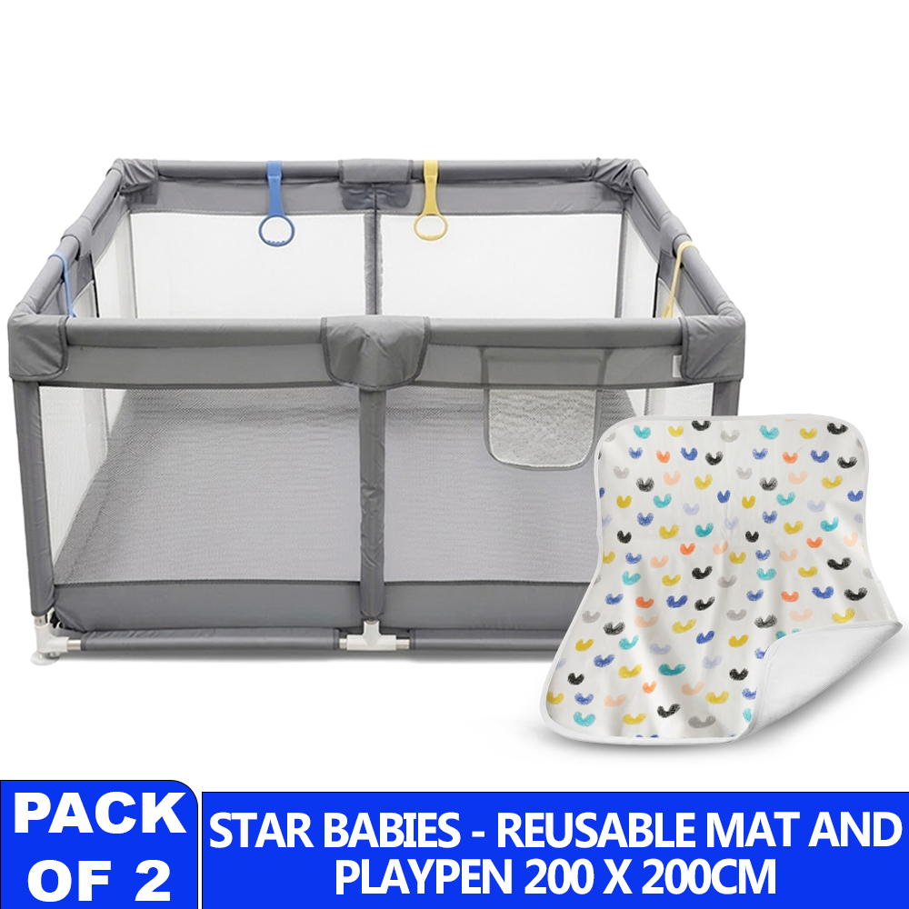 Star Babies - Baby Playpen & Reusable Changing Mat Set - 2 Pcs - 200x200 cm