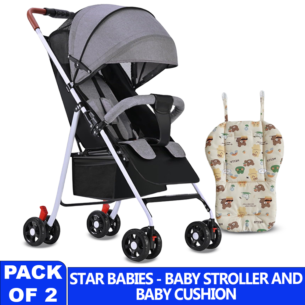 Star Babies - Travel Stroller - Grey & Soft Cushion Combo - Multicolor