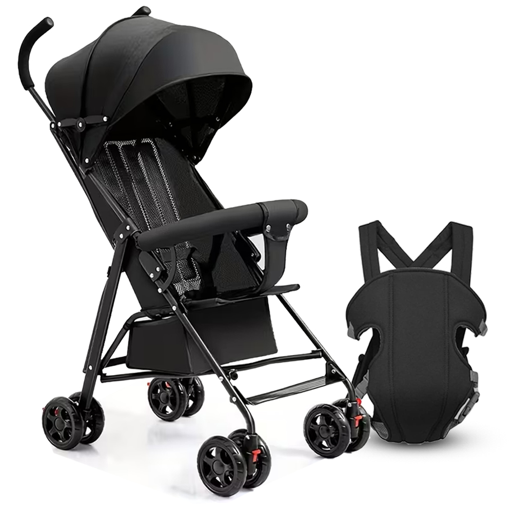 Star Babies - Baby Stroller - Black & Baby Carrier