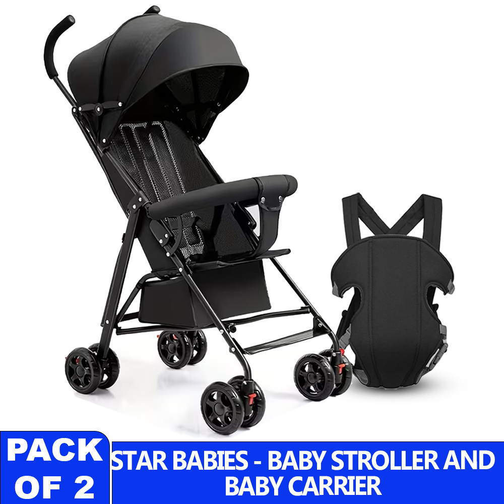 Star Babies - Baby Stroller - Black & Baby Carrier