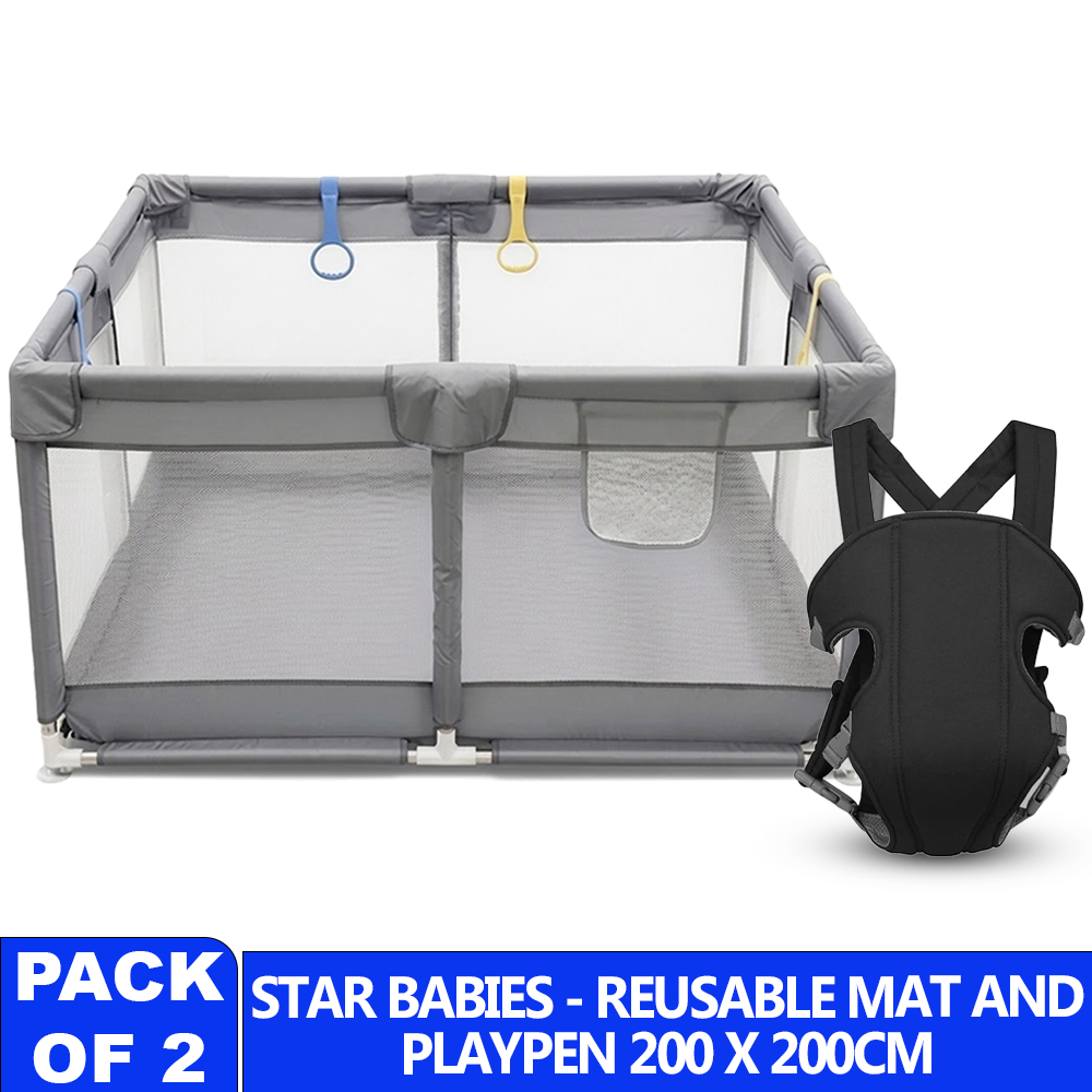 Star Babies - Baby Playpen & Carrier Combo Set - Grey/Black