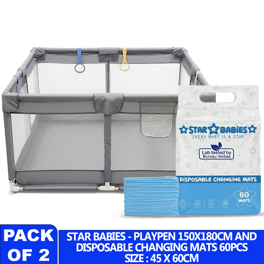 Star Babies - Playpen - Grey & Changing Mat - 45x60 cm - 60 Pcs