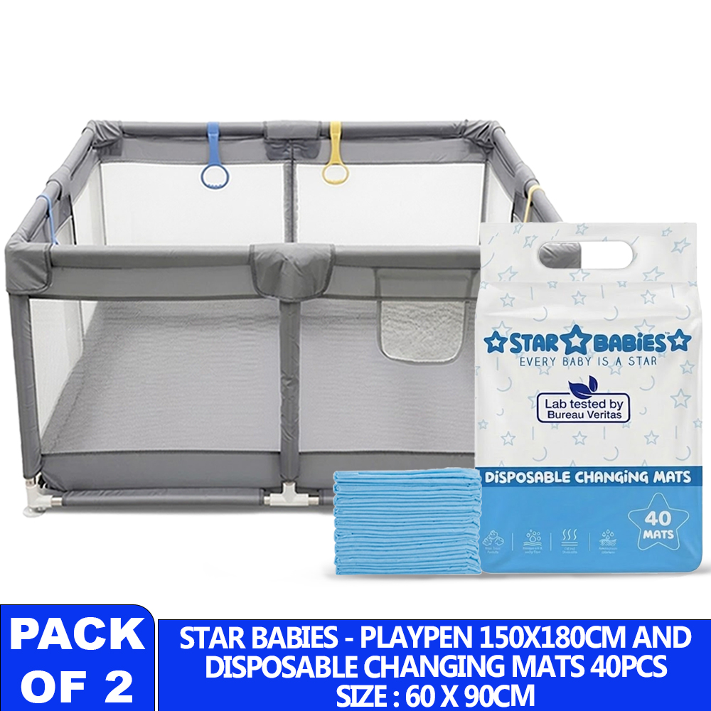 Star Babies - Playpen - Grey & Changing Mat - 60x90 cm - 40 Pcs
