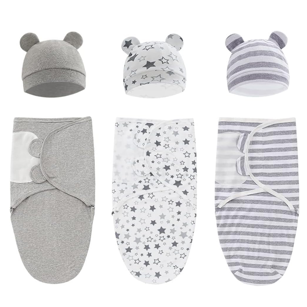 Star Babies - 3pc-Set - Baby Swaddle Wrap And Matching Beanie Hat Set - Multicolor