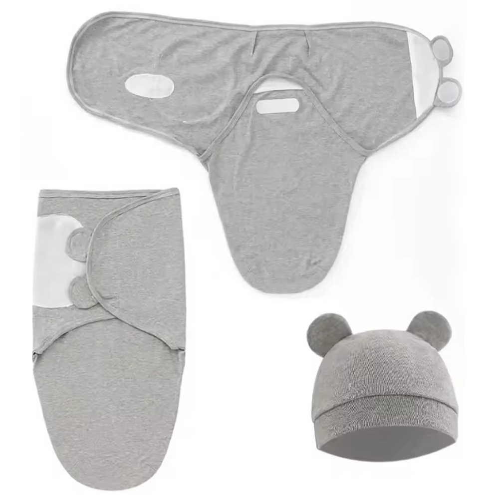 Star Babies - 3pc-Set - Baby Swaddle Wrap And Matching Beanie Hat Set - Multicolor