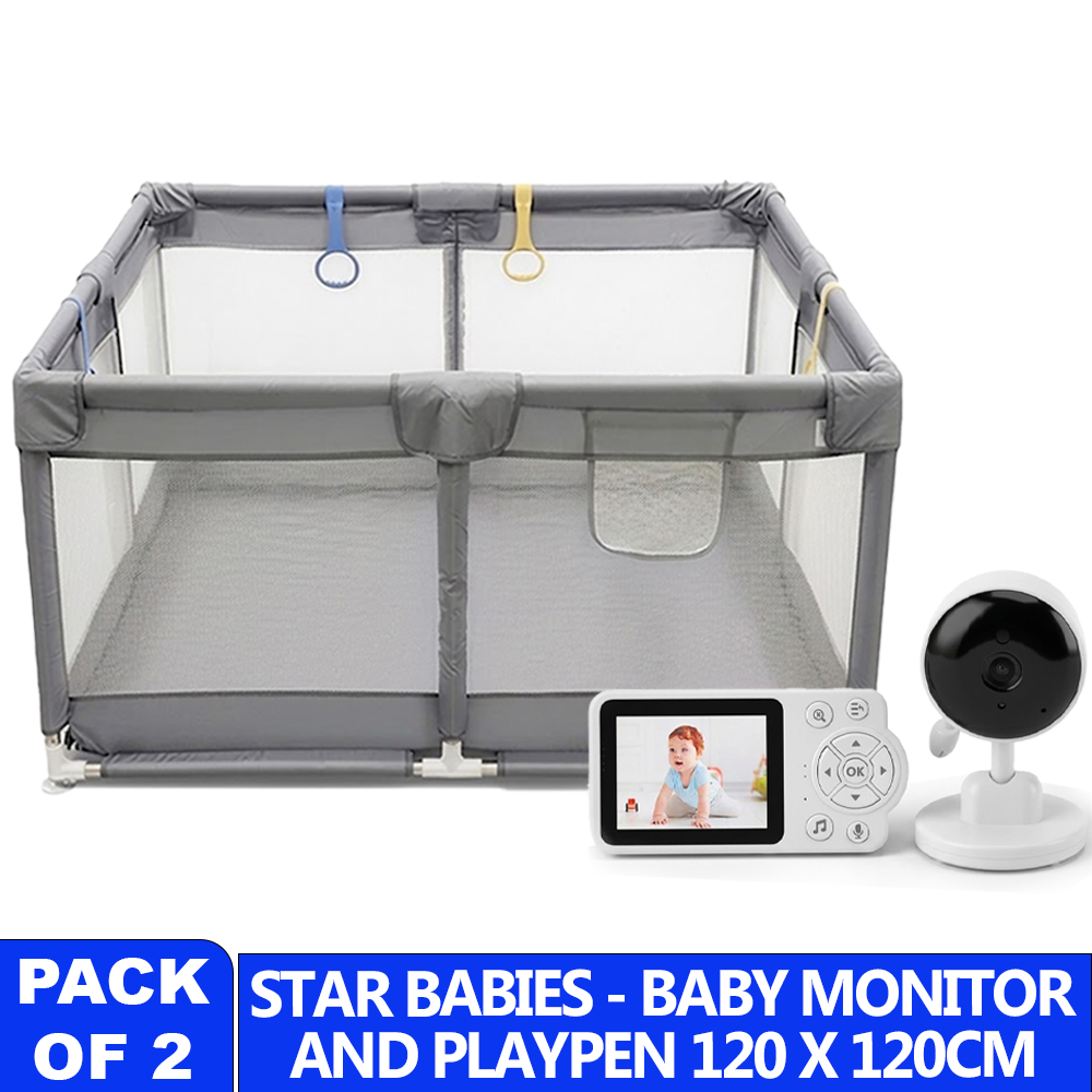 Star Babies - HD Wireless Baby Camera With Screen & Playpen Set - White/Grey - 120x120 cm - 2 Pcs