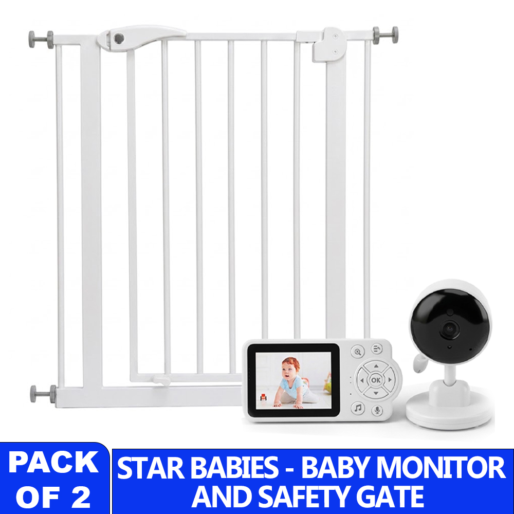 Star Babies - Baby Safety Gate & Baby Monitor Camera Set - White