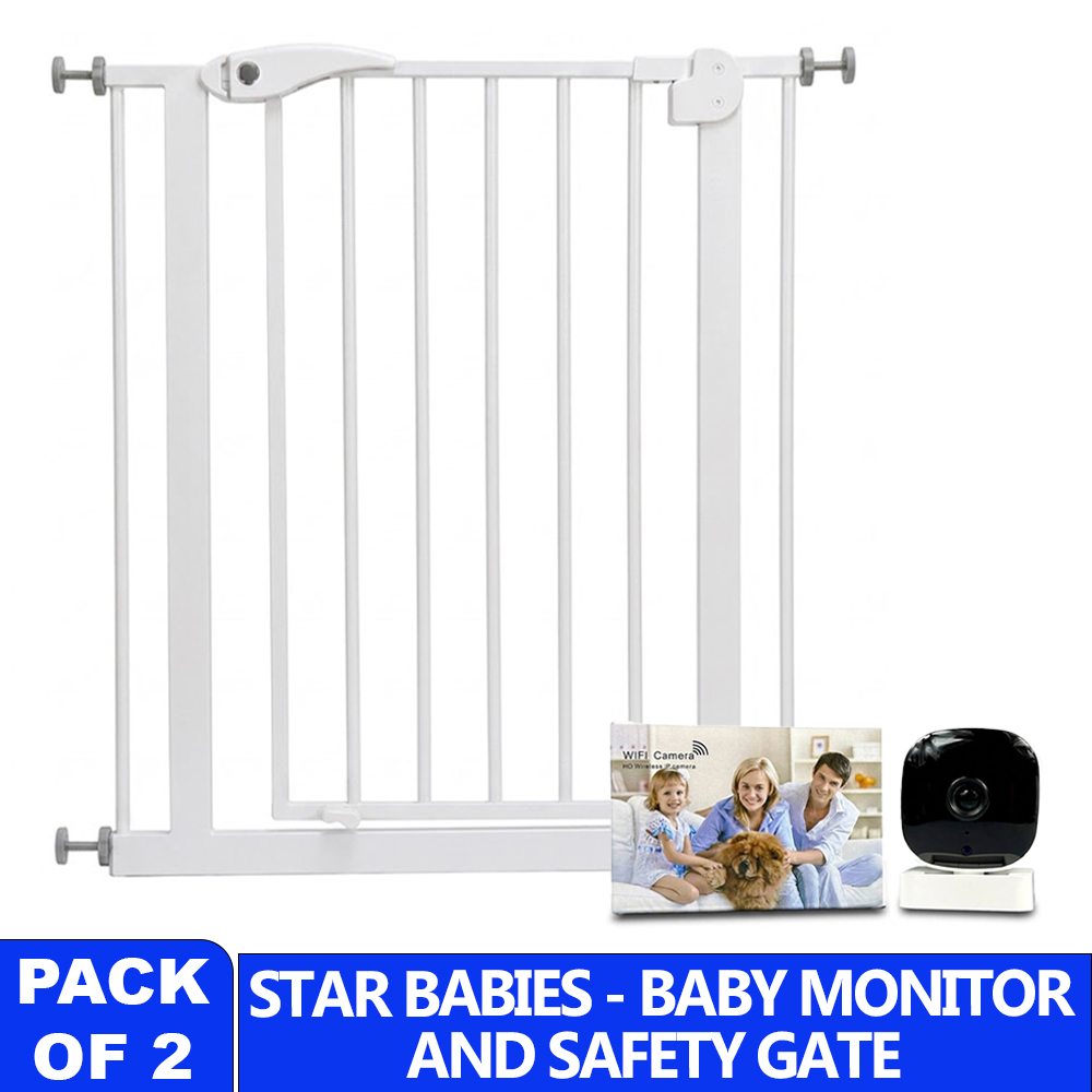 Star Babies - Baby Safety Gate & HD Baby Monitor Camera Set - White