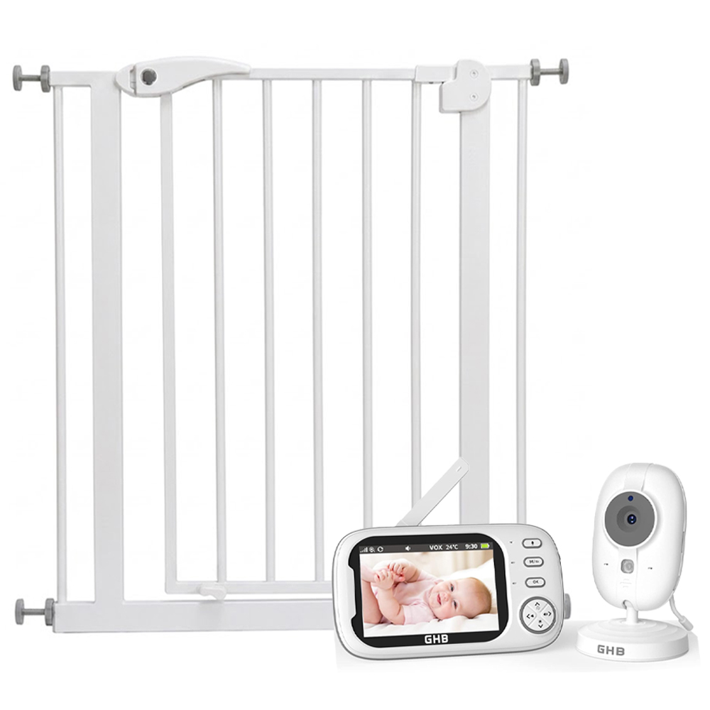 Star Babies - HD Wireless Baby Monitor, Screen And Auto Close Baby Safety Gate - 75-84 cm - White