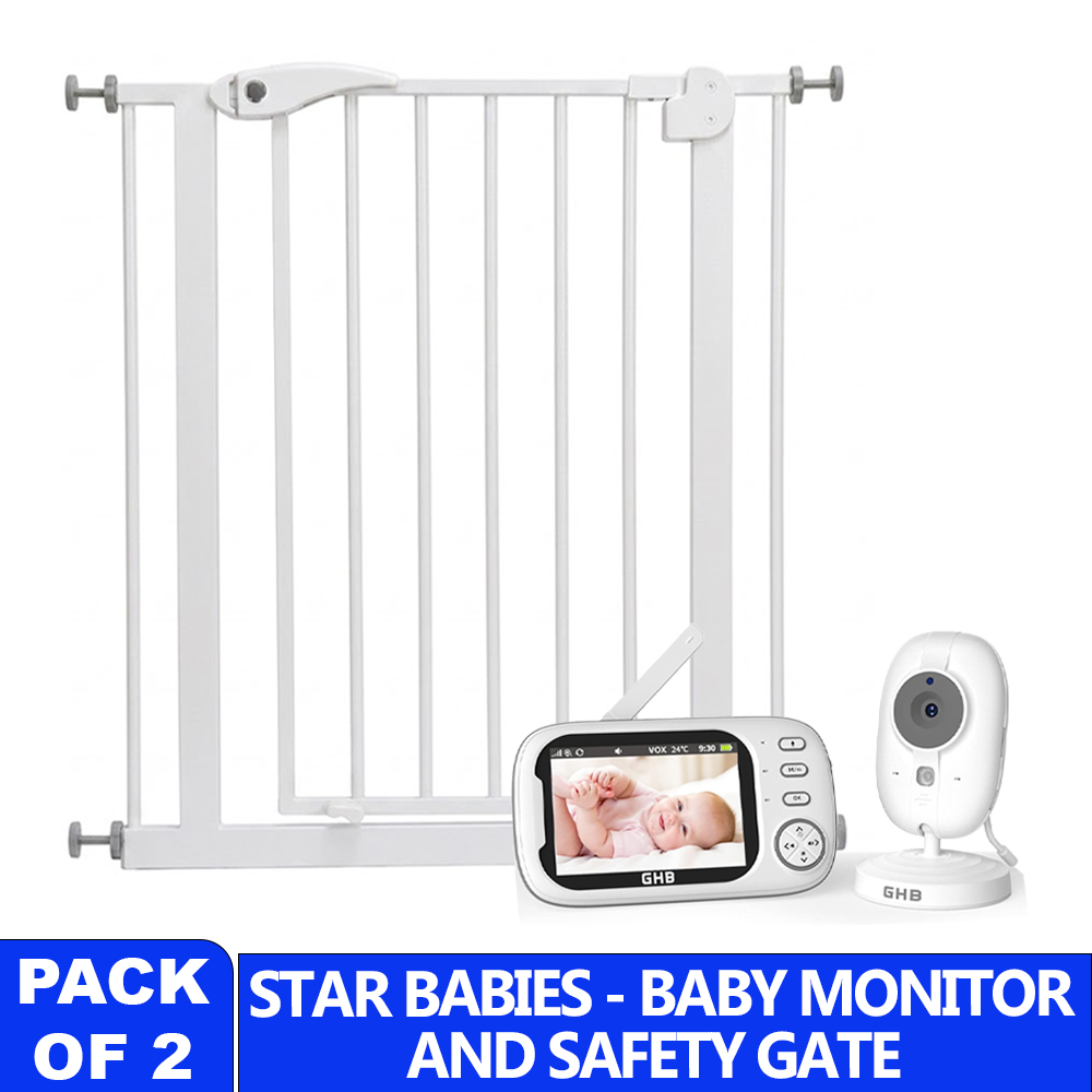 Star Babies - HD Wireless Baby Monitor, Screen And Auto Close Baby Safety Gate - 75-84 cm - White