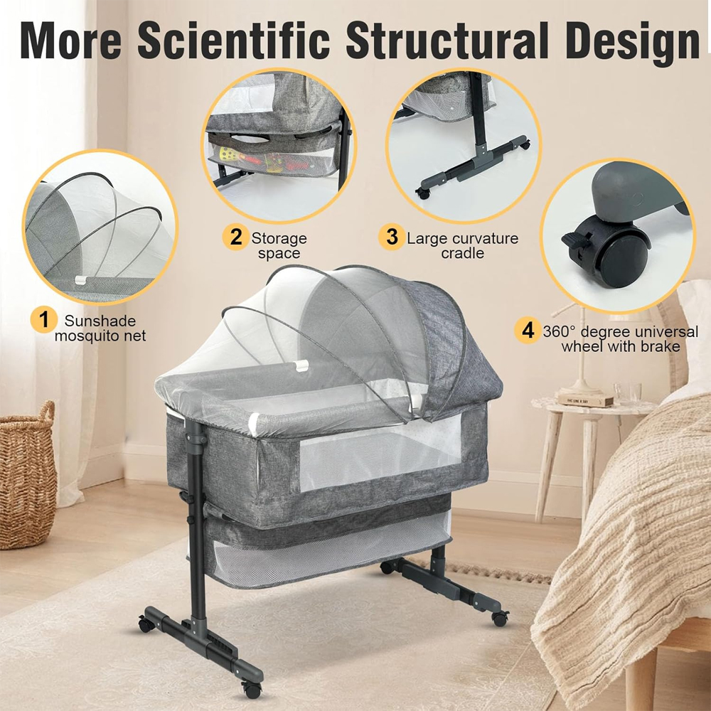 Star Babies Baby Crib & Baby Carrier - Grey/Black