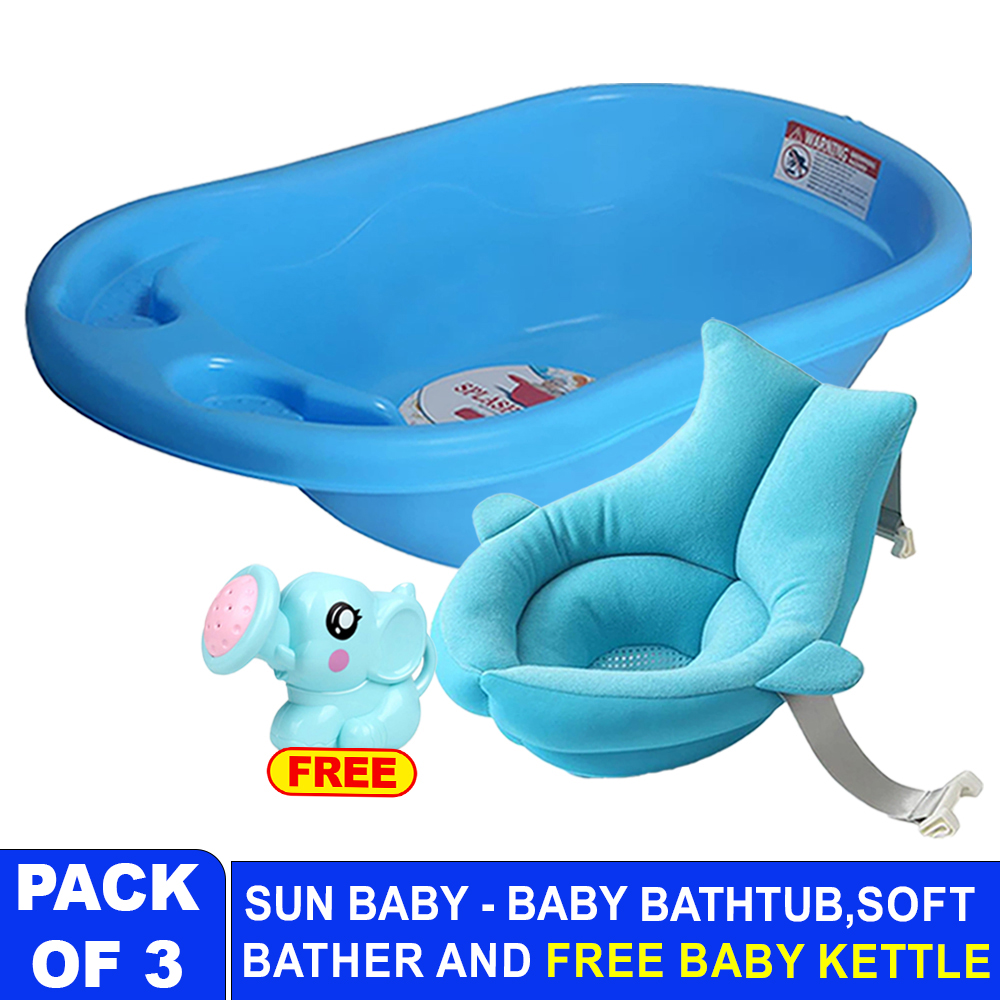 Sunbaby - Splash Baby Bathtub With Soft Sink Baby Bather & Kettle Toy - Blue