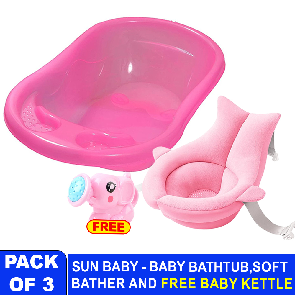 Sunbaby - Splash Baby Bathtub With Soft Sink Baby Bather & Kettle Toy - Pink