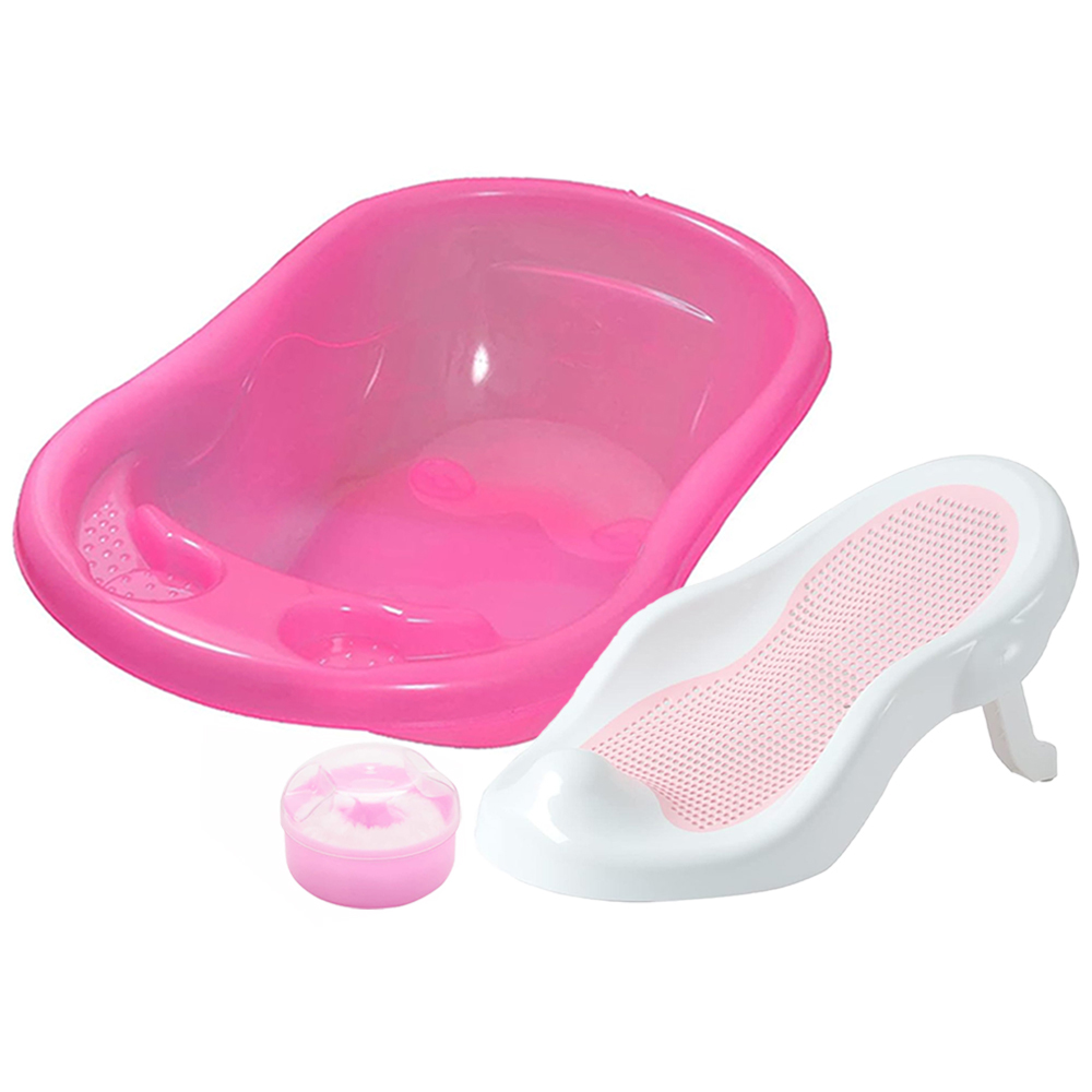 Sunbaby - Splash Baby Bathtub With Baby Bathing Seat & Powder Puff - Pink