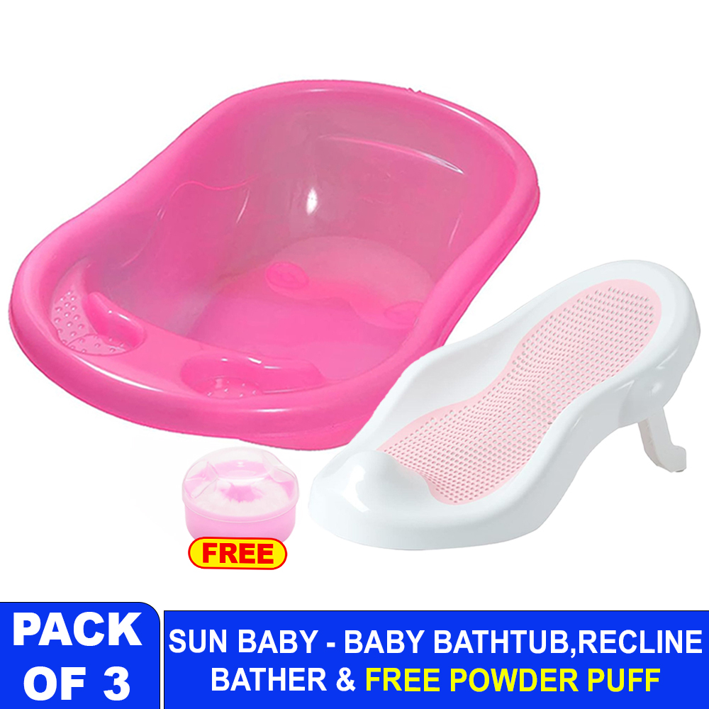Sunbaby - Splash Baby Bathtub With Baby Bathing Seat & Powder Puff - Pink