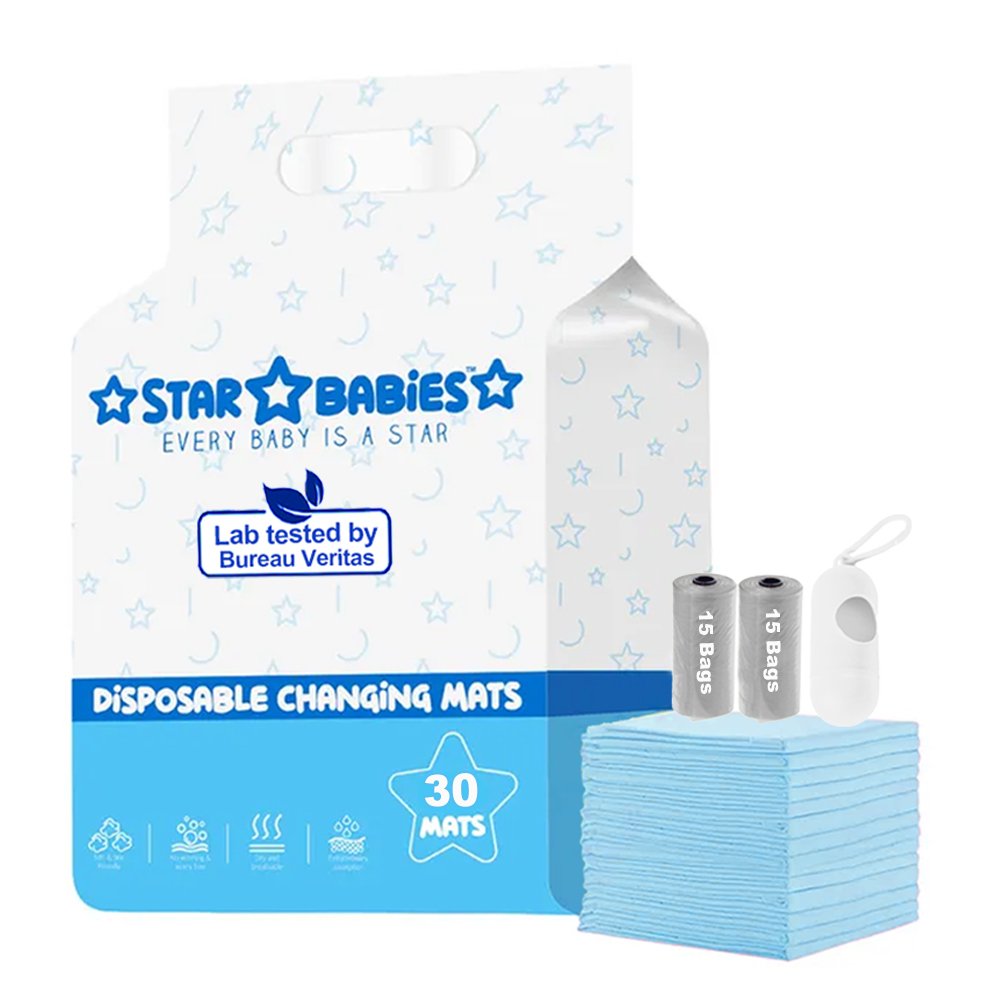 Star Babies - Disposable Changing Mat 30 Pcs With Disposable Scented Nappy Bag 30 Pcs - Blue