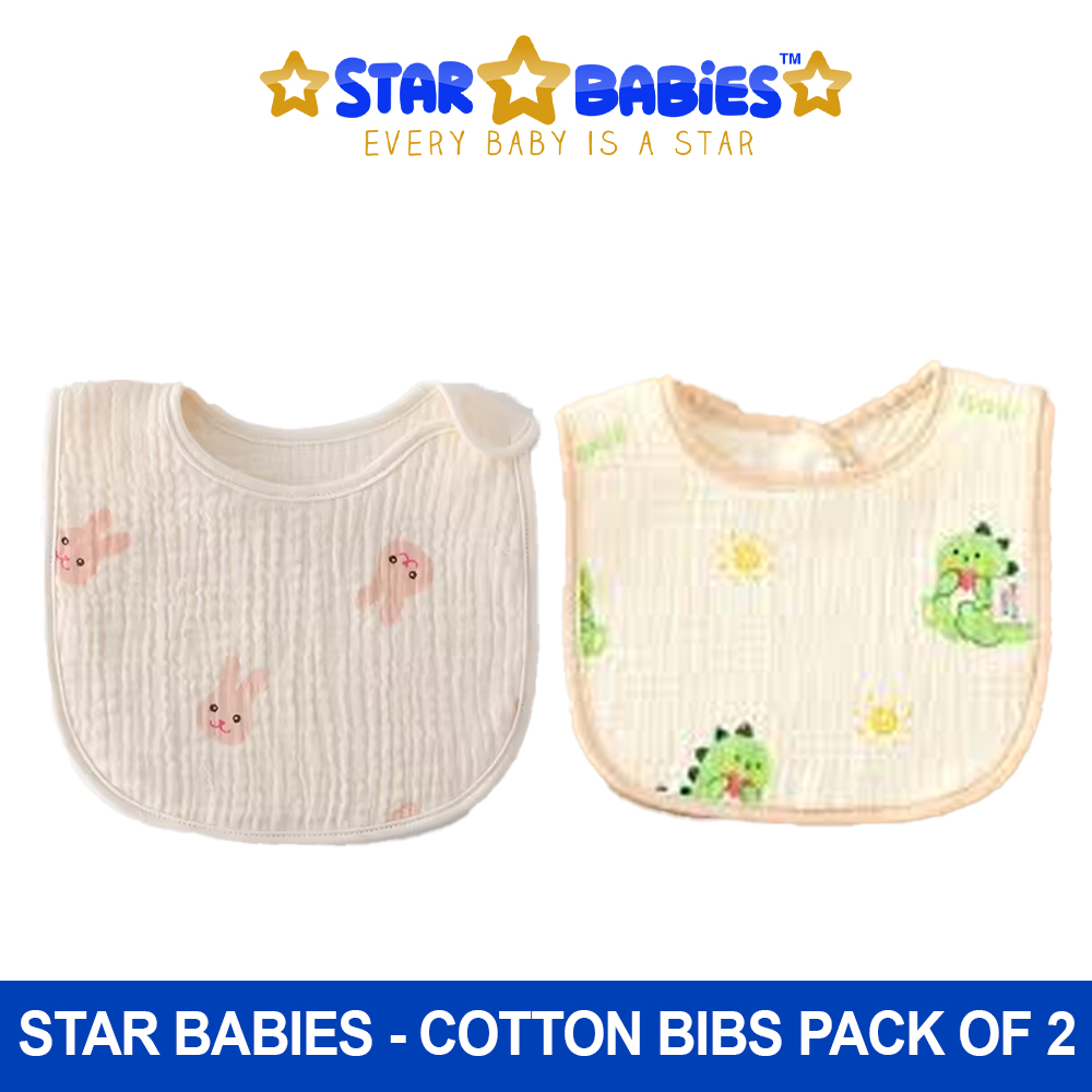 Star Babies - Cotton Bibs - Pack of 2 - Bunny/Dino